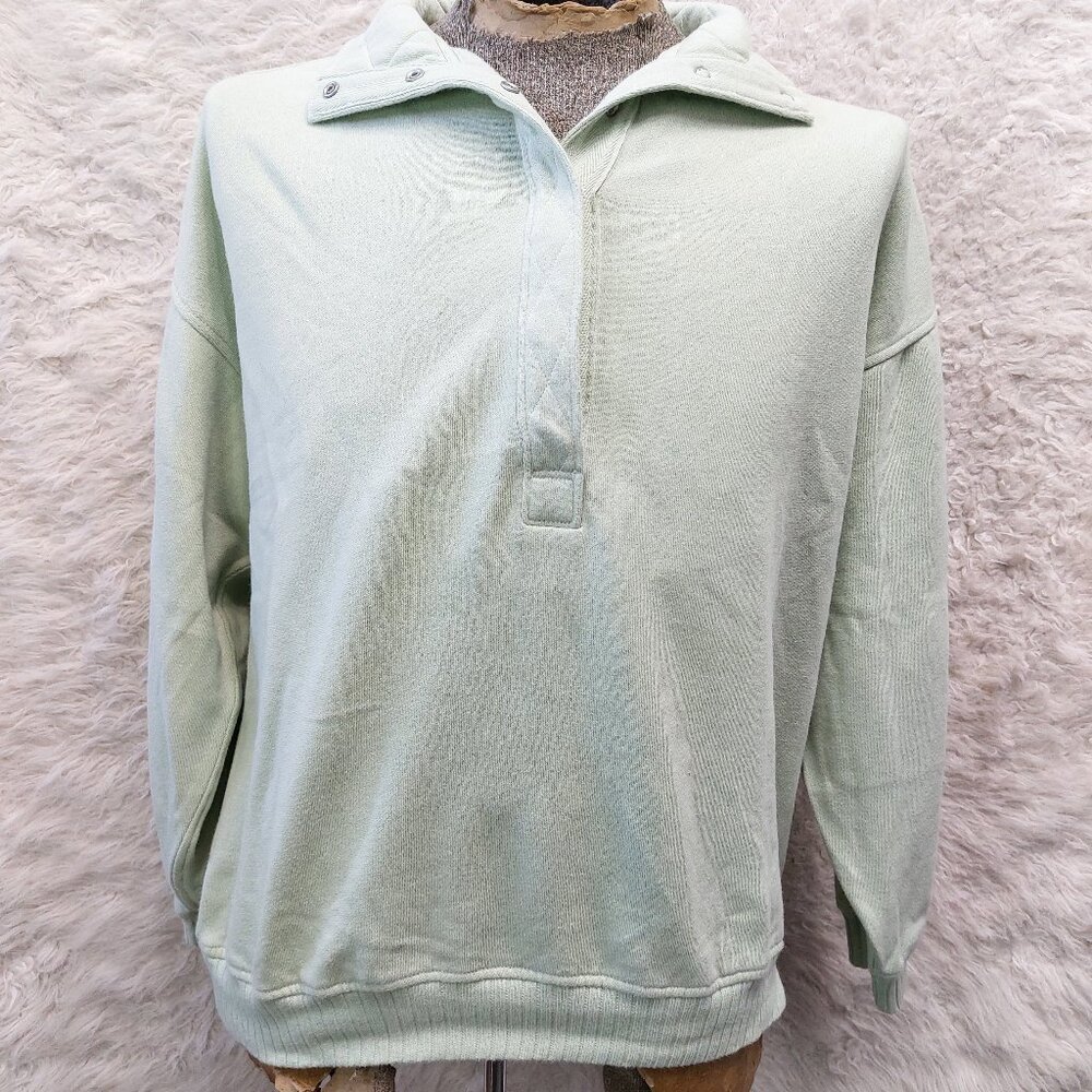 Aerie Mens Light Green Half Slap Buttons sweatshirt XS